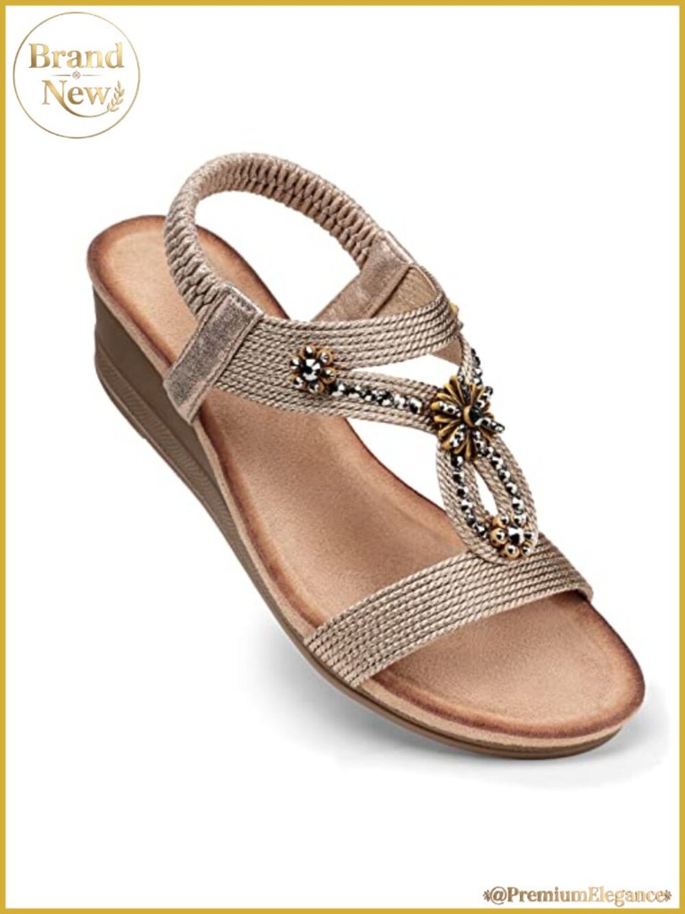 Womens Wedge Sandals Low Heel Open Toe Faux Leather Arch Support Slip On